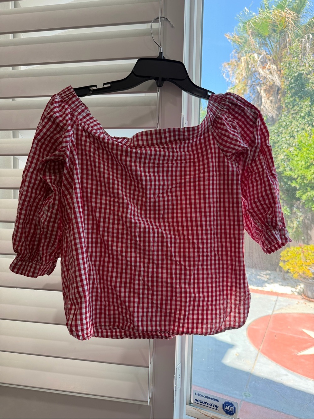 Soprano Red & White Gingham Off-the-Shoulder 100% Cotton Top - Size Small